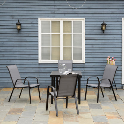 Set of 4 Garden Chairs Outdoor Terrace Chairs Stackable Dining Chair with Breathable Fabric Metal Frame Armrests and Backrest 54x75.5x95 cm Dark Gray