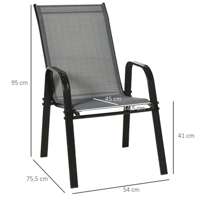Set of 4 Garden Chairs Outdoor Terrace Chairs Stackable Dining Chair with Breathable Fabric Metal Frame Armrests and Backrest 54x75.5x95 cm Dark Gray