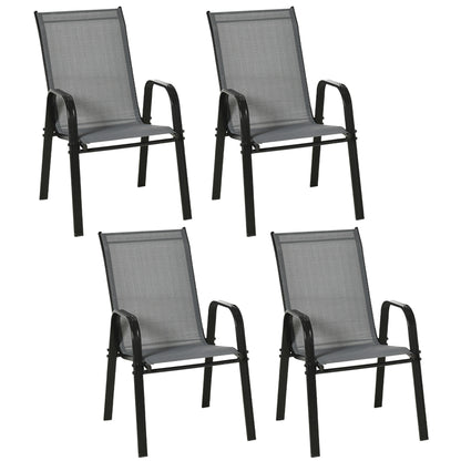 Set of 4 Garden Chairs Outdoor Terrace Chairs Stackable Dining Chair with Breathable Fabric Metal Frame Armrests and Backrest 54x75.5x95 cm Dark Gray