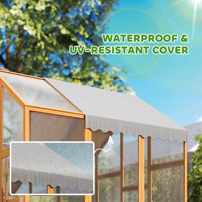 Walk-In Chicken Run, 3.07 m² (33 sq ft) — 1.7 x 1.8 x 1.8 m (5.6 x 5.9 x 5.9 ft) Wooden Run with Waterproof Cover, Safety Lock, Double Door, 2 Nest Boxes, 2 Perches — Fits 6–8 Chickens, Ducks, Geese, Rabbits