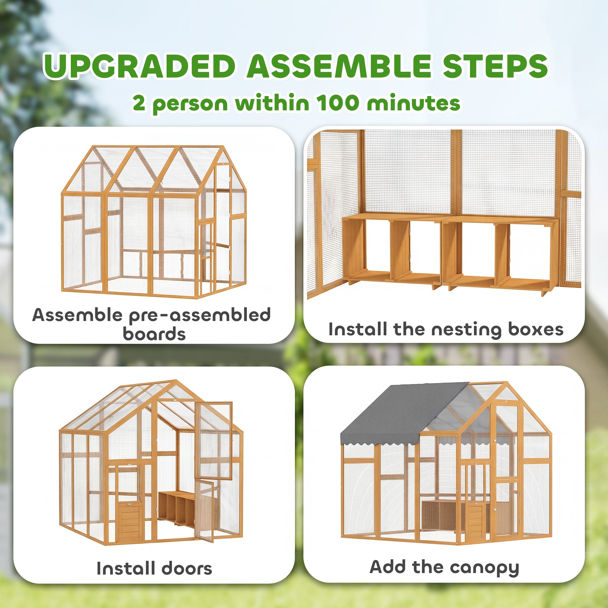 Walk-In Chicken Run, 3.07 m² (33 sq ft) — 1.7 x 1.8 x 1.8 m (5.6 x 5.9 x 5.9 ft) Wooden Run with Waterproof Cover, Safety Lock, Double Door, 2 Nest Boxes, 2 Perches — Fits 6–8 Chickens, Ducks, Geese, Rabbits