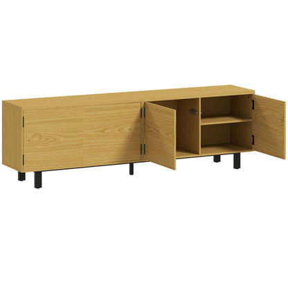 71 in (180 cm) TV Stand — Natural Wood Effect Cabinet for TVs up to 82 in, 4 Push-to-Open Doors