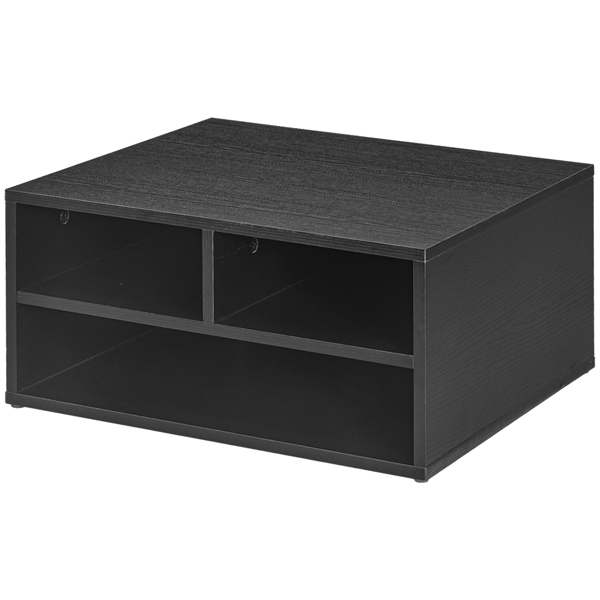 Mobile Printer Stand with 3 Open Compartments, Printer Stand for Office and Compact Study Documents at 2 Levels, 47x40x22.5 cm, Black