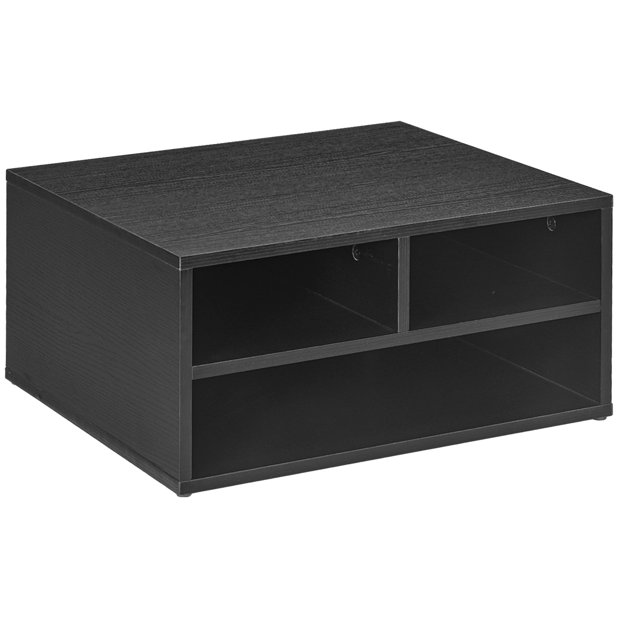 Mobile Printer Stand with 3 Open Compartments, Printer Stand for Office and Compact Study Documents at 2 Levels, 47x40x22.5 cm, Black