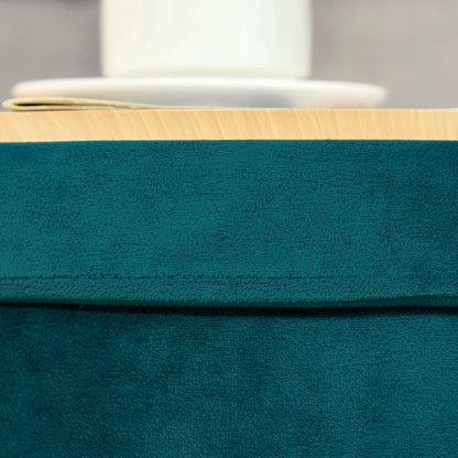 2-in-1 Storage Pouf with Stool and Coffee Table Function, Green Wood and Fabric, Metal with Gold Finish, 36x36x45cm