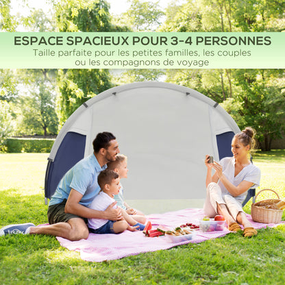 Lightweight Ventilated Dome Camping Tent for 3/4 People with Zippered Doors, Included Carrying Bag Oxford 320 x 240 x 130 cm Dark Blue Light Gray