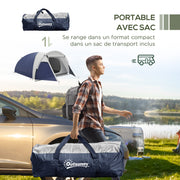 Lightweight Ventilated Dome Camping Tent for 3/4 People with Zippered Doors, Included Carrying Bag Oxford 320 x 240 x 130 cm Dark Blue Light Gray