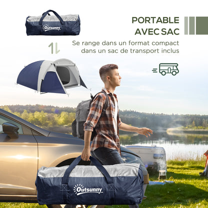 Lightweight Ventilated Dome Camping Tent for 3/4 People with Zippered Doors, Included Carrying Bag Oxford 320 x 240 x 130 cm Dark Blue Light Gray