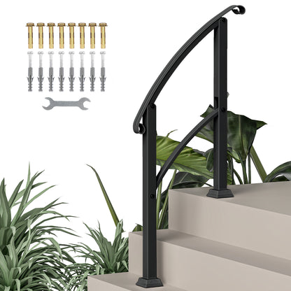 71 cm Stair Railing Handrail with Adjustable Angle Installation Kit for 1-3 Steps Outdoor Terrace Patio Black