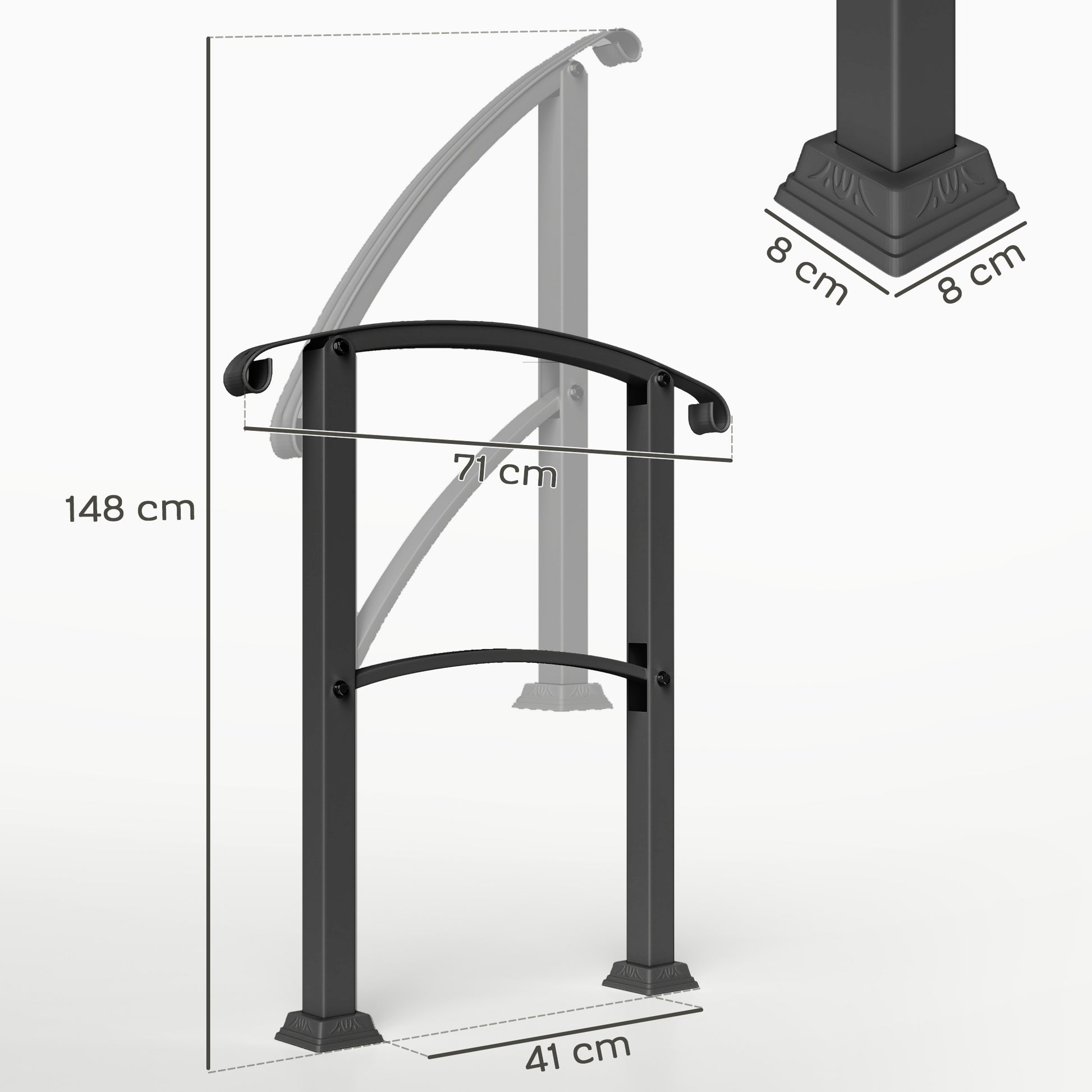 71 cm Stair Railing Handrail with Adjustable Angle Installation Kit for 1-3 Steps Outdoor Terrace Patio Black