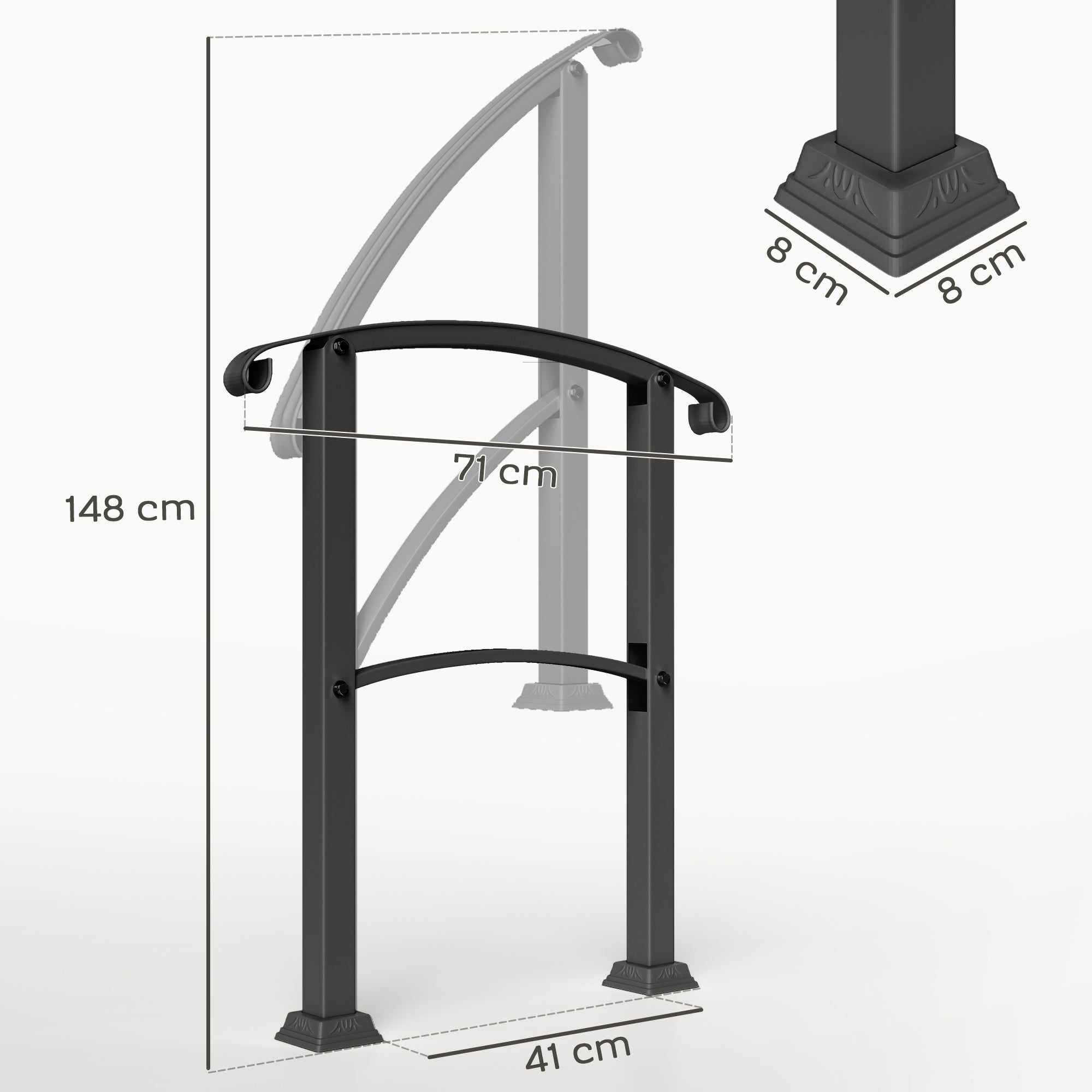 71 cm Stair Railing Handrail with Adjustable Angle Installation Kit for 1-3 Steps Outdoor Terrace Patio Black