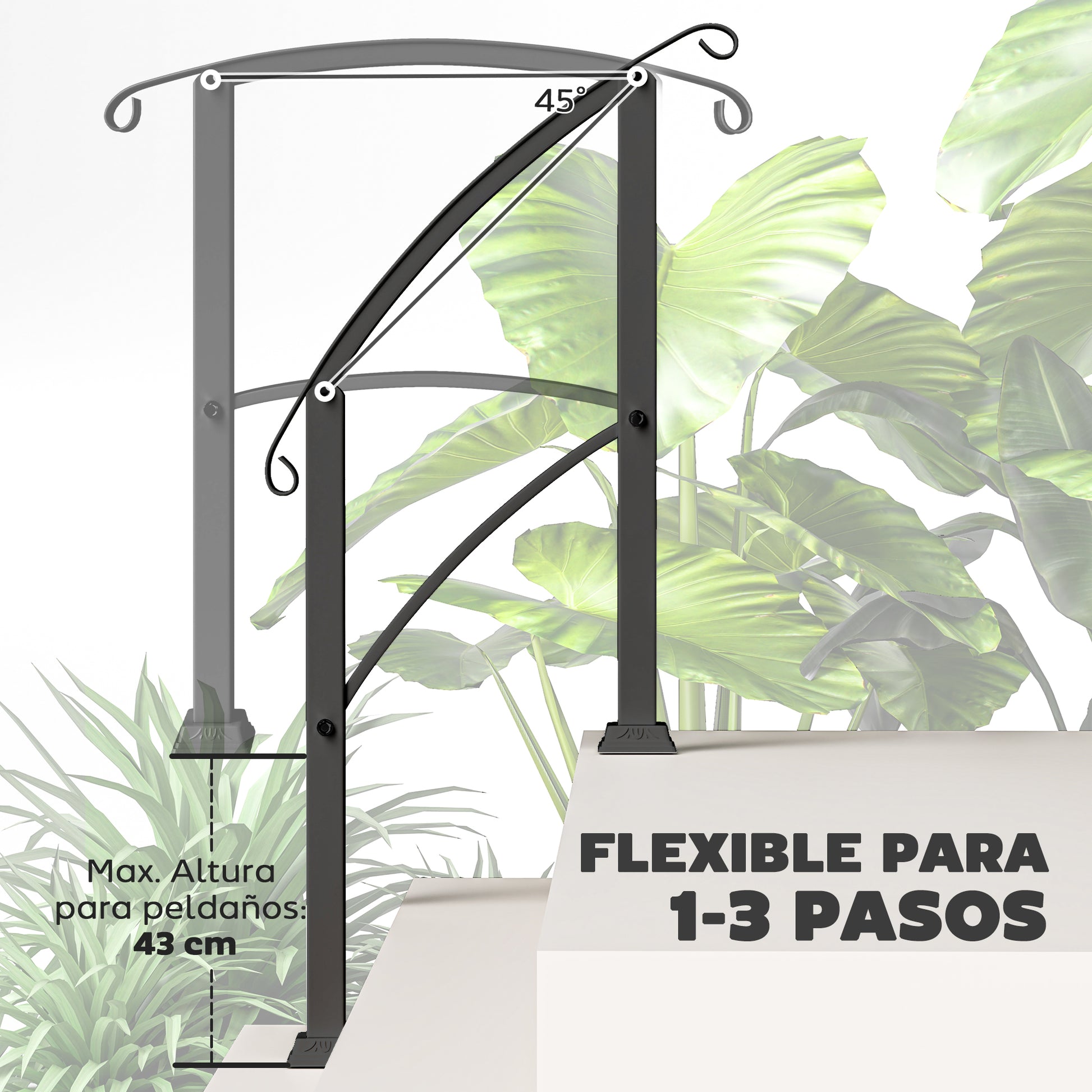 71 cm Stair Railing Handrail with Adjustable Angle Installation Kit for 1-3 Steps Outdoor Terrace Patio Black