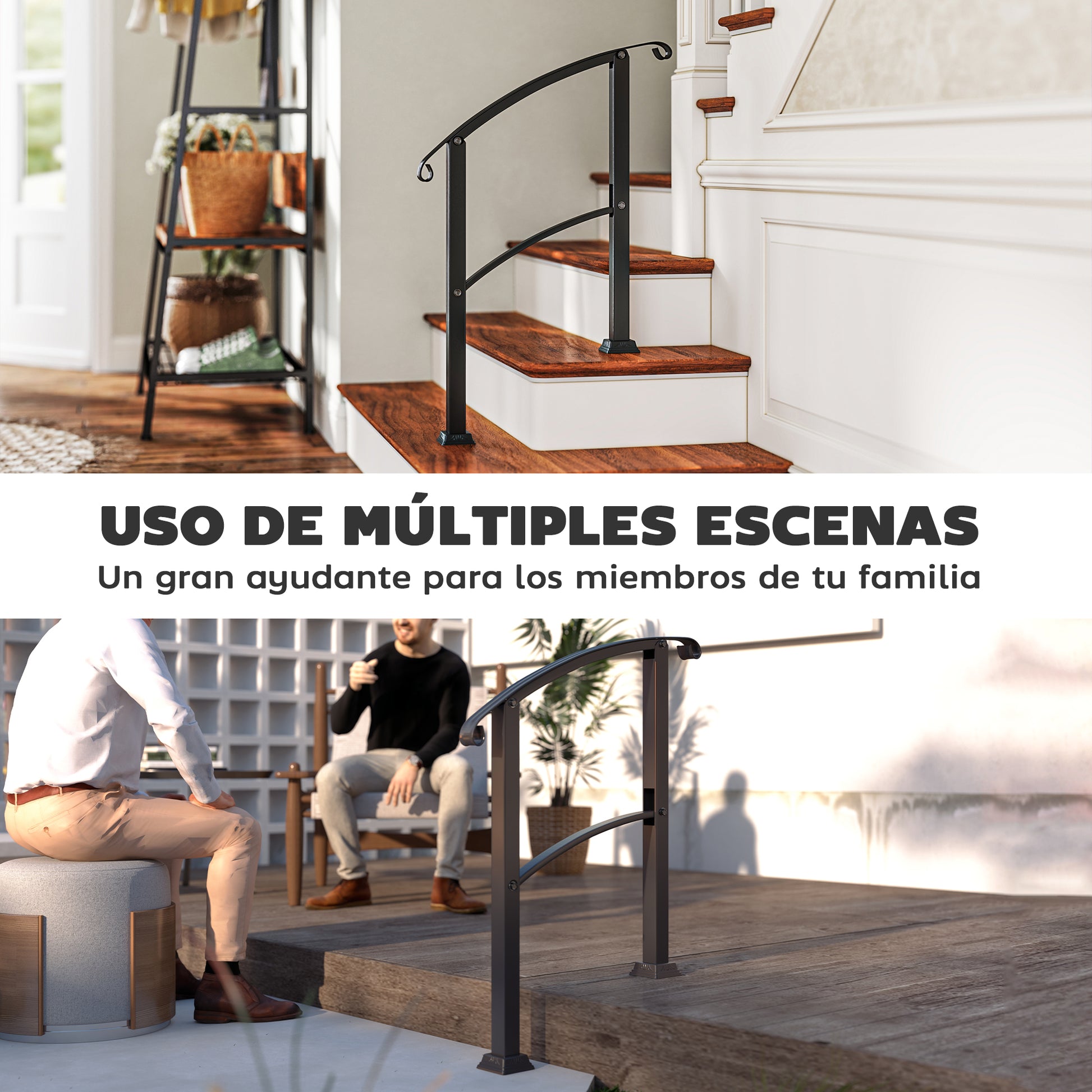 71 cm Stair Railing Handrail with Adjustable Angle Installation Kit for 1-3 Steps Outdoor Terrace Patio Black