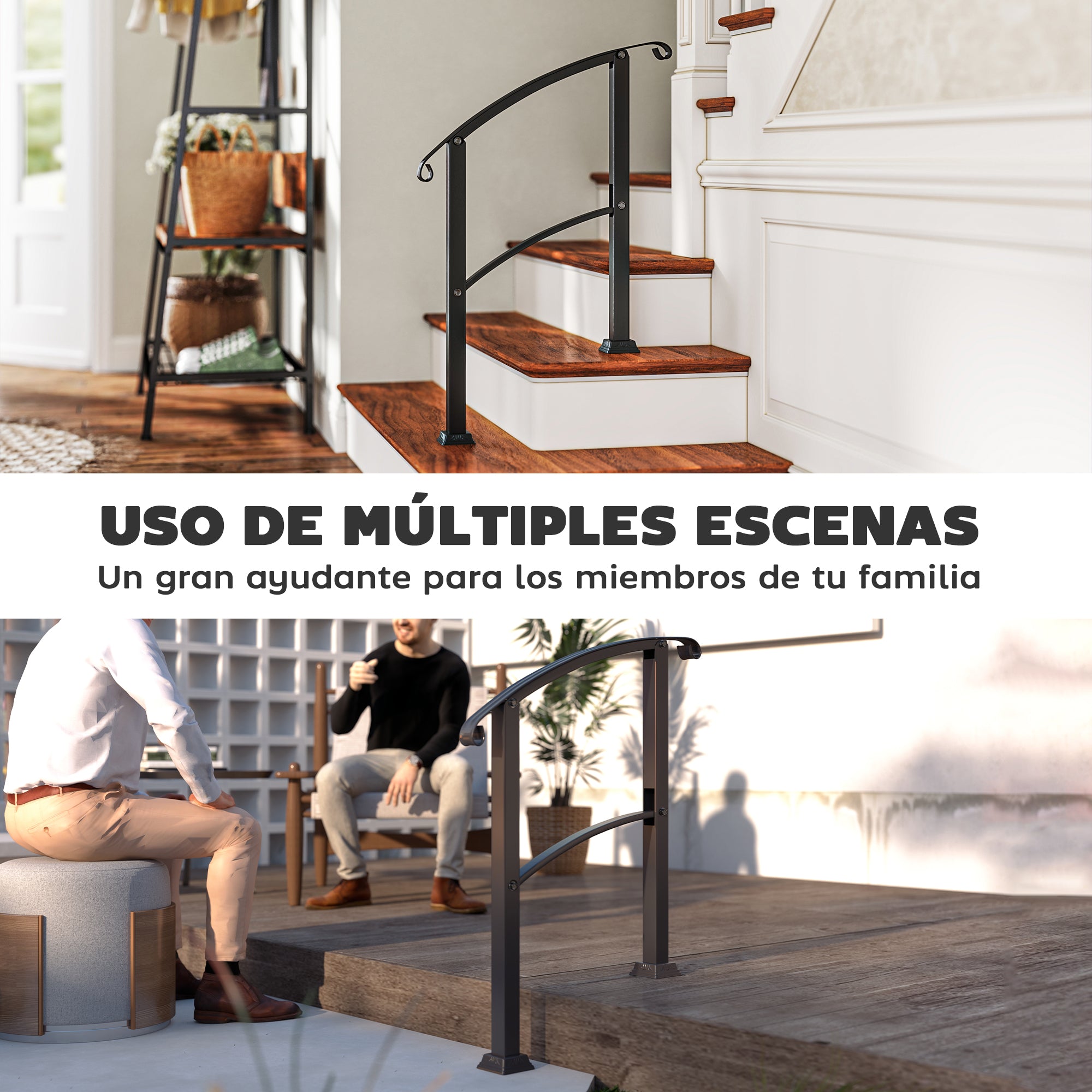 71 cm Stair Railing Handrail with Adjustable Angle Installation Kit for 1-3 Steps Outdoor Terrace Patio Black