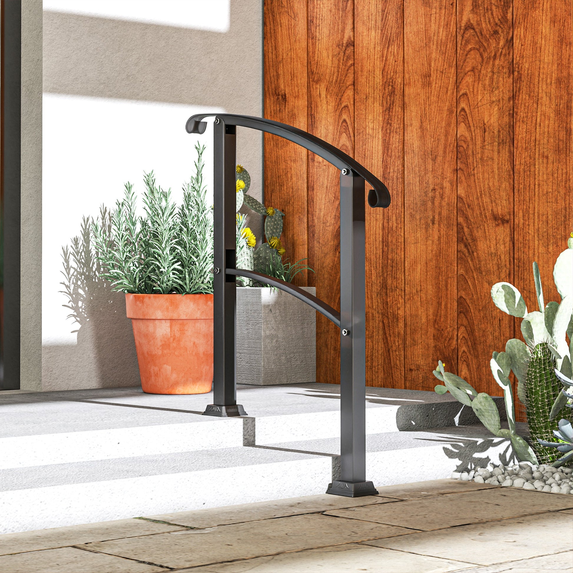 71 cm Stair Railing Handrail with Adjustable Angle Installation Kit for 1-3 Steps Outdoor Terrace Patio Black
