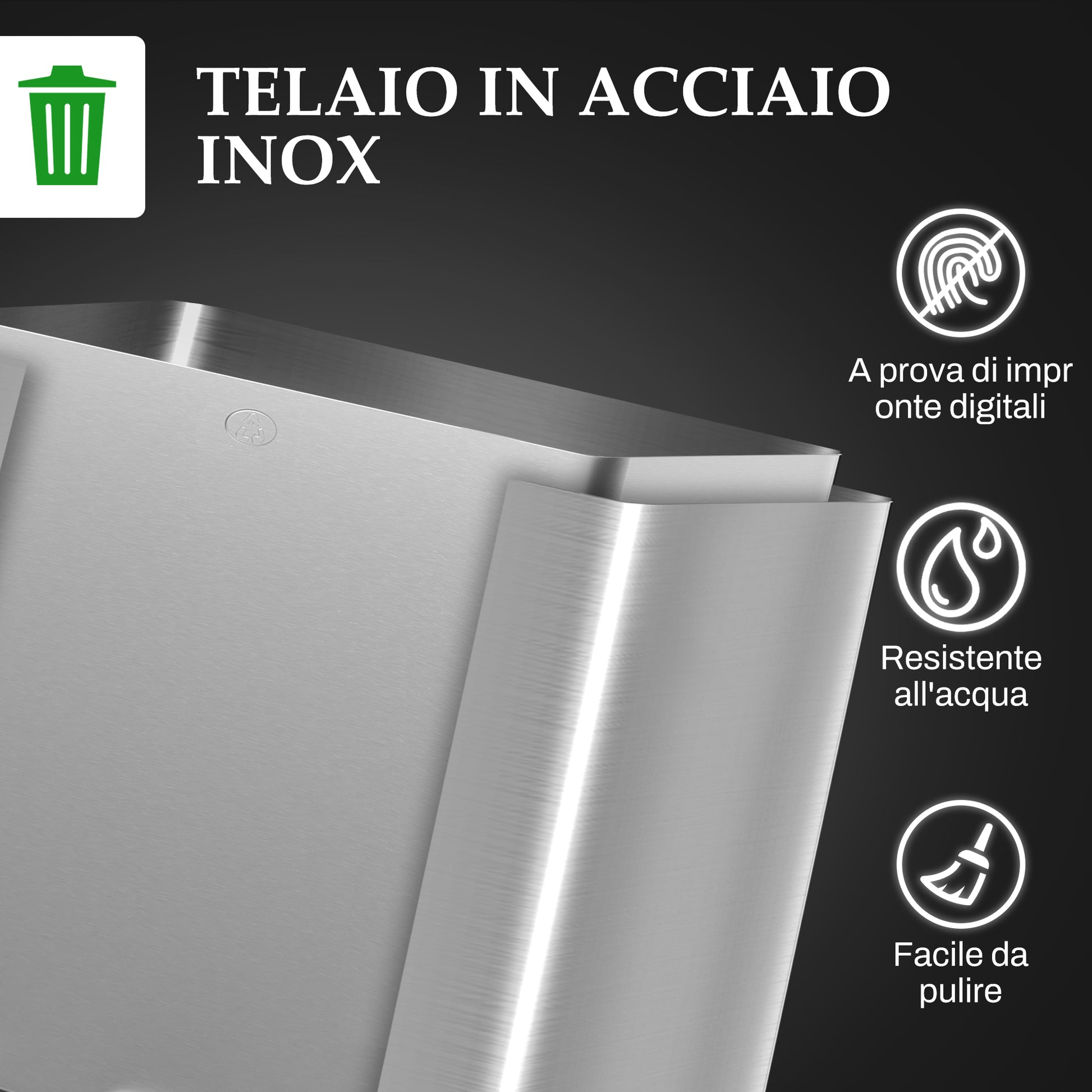 3 Compartment 20L Kitchen Pedal Bin with 3 Silent Closing Stainless Steel and PP Lids, 61.9x36.6x56.7 cm, Silver