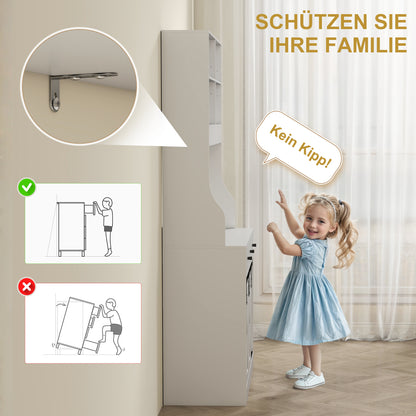 Kitchen Cabinet, Tall Cabinet with Countertop, Buffet Cabinet with Sliding Doors, 3 Drawers, Adjustable Shelves, Storage Cabinet for Kitchen Dining Room 93.5x40x180 cm White