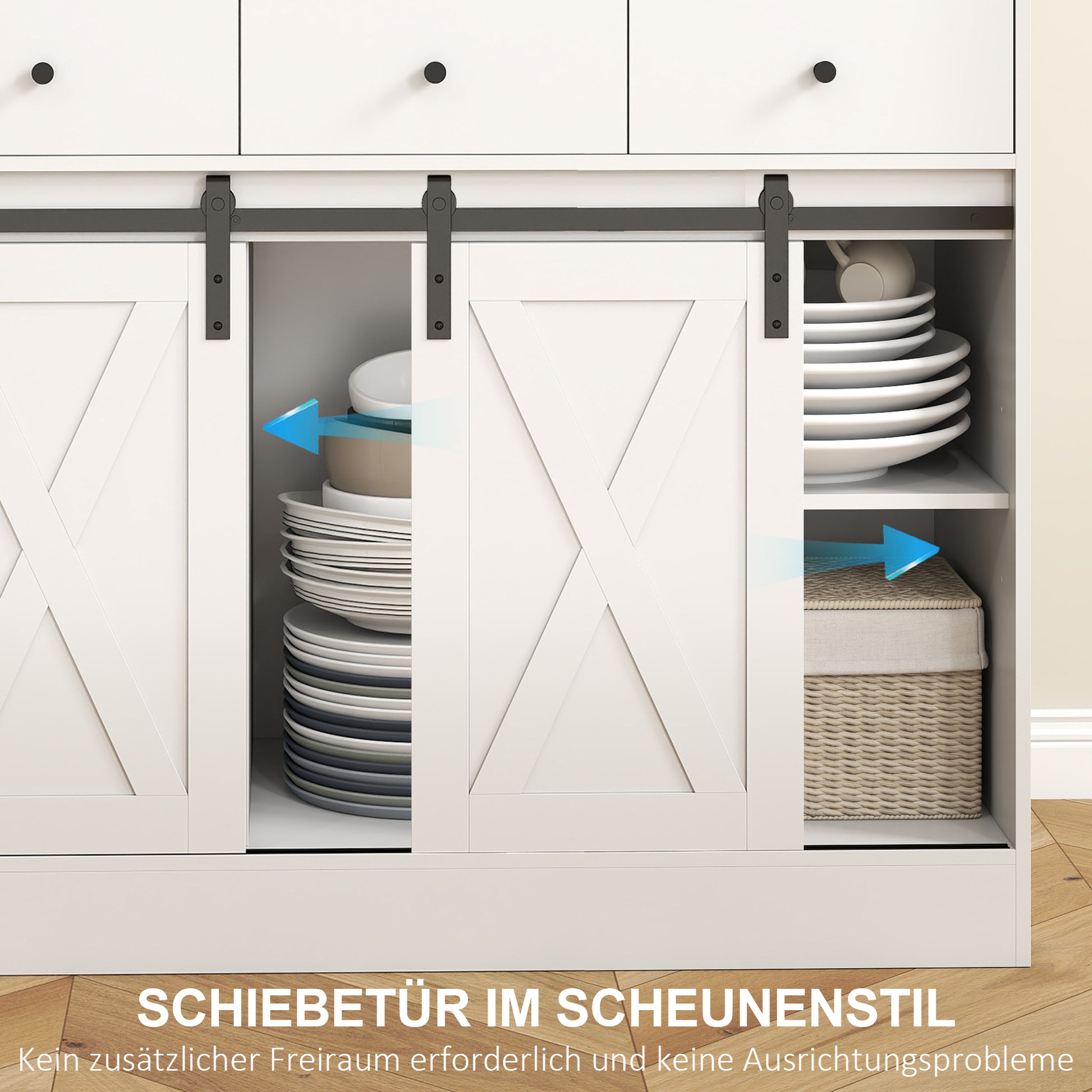 Kitchen Cabinet, Tall Cabinet with Countertop, Buffet Cabinet with Sliding Doors, 3 Drawers, Adjustable Shelves, Storage Cabinet for Kitchen Dining Room 93.5x40x180 cm White