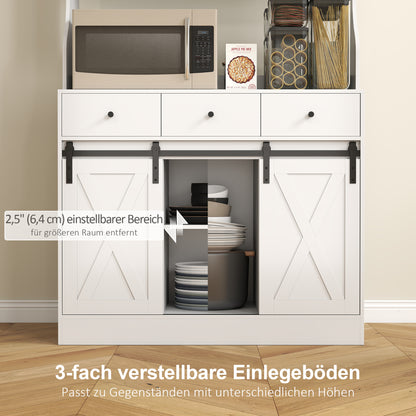 Kitchen Cabinet, Tall Cabinet with Countertop, Buffet Cabinet with Sliding Doors, 3 Drawers, Adjustable Shelves, Storage Cabinet for Kitchen Dining Room 93.5x40x180 cm White