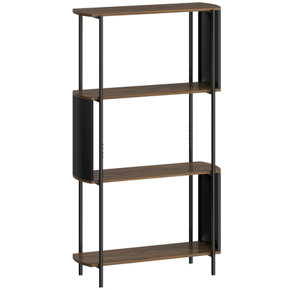 4-Tier Storage Shelf, 4-Shelf Bookcase with Curved Side Panels, Industrial Style Steel Frame Storage Unit for Office, Living Room, Bedroom — 31.5 x 11.8 x 55.5 in (80 x 30 x 141 cm), Brown