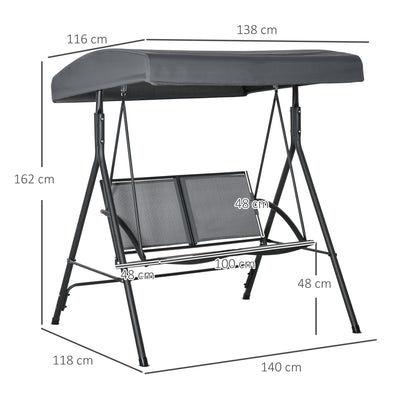 2-Seater Garden Swing for Outdoors with Adjustable Canopy and Texteline Seat, 140x118x162cm Gray