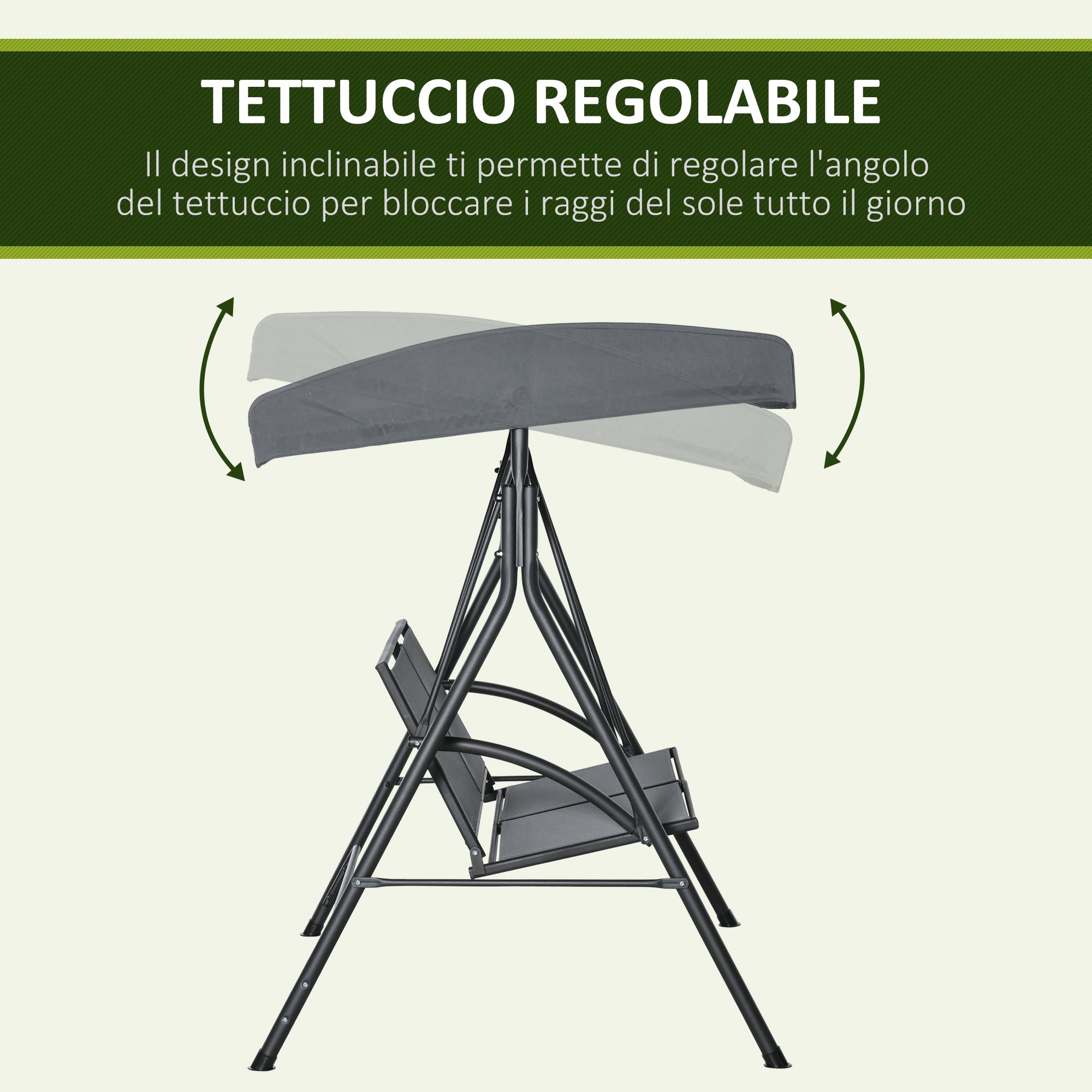 2-Seater Garden Swing for Outdoors with Adjustable Canopy and Texteline Seat, 140x118x162cm Gray