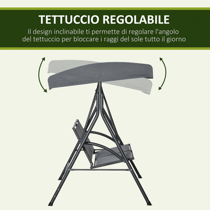 2-Seater Garden Swing for Outdoors with Adjustable Canopy and Texteline Seat, 140x118x162cm Gray