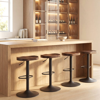 2-Pack Adjustable Swivel Bar Stools with Elm Saddle Seat, 24–32.3 in Height, Dark Brown/Black