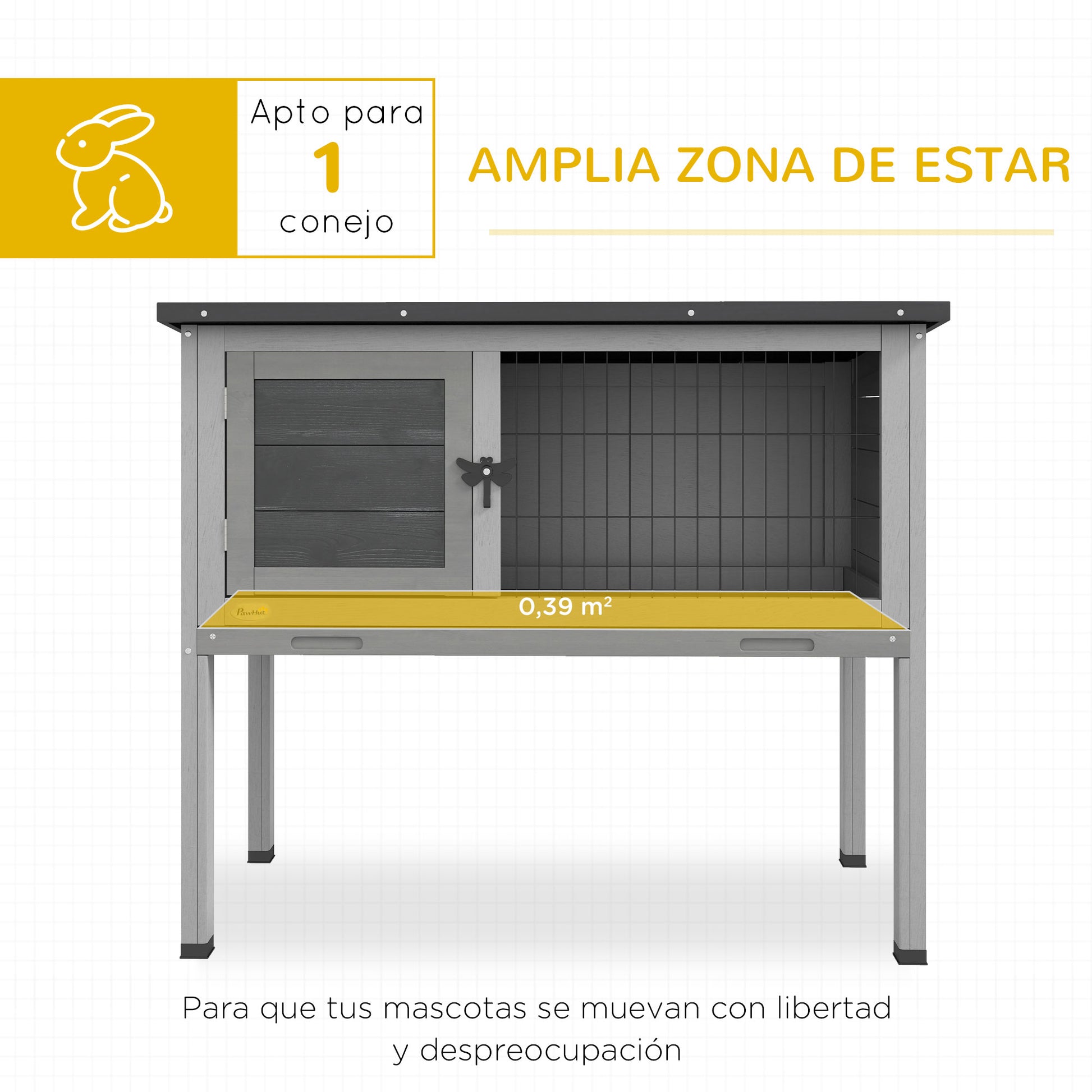 Wooden Rabbit Hutch Outdoor Shelter for Small Pets Rabbits Guinea Pigs with Removable Tray and Asphalt Roof 84x43x70 cm Gray and Black