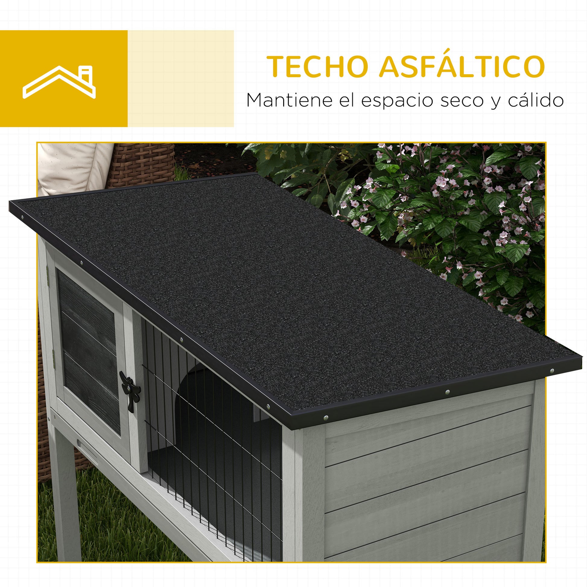 Wooden Rabbit Hutch Outdoor Shelter for Small Pets Rabbits Guinea Pigs with Removable Tray and Asphalt Roof 84x43x70 cm Gray and Black
