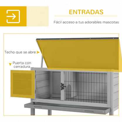 Wooden Rabbit Hutch Outdoor Shelter for Small Pets Rabbits Guinea Pigs with Removable Tray and Asphalt Roof 84x43x70 cm Gray and Black
