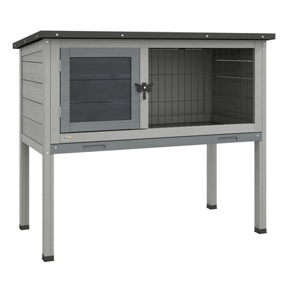 Wooden Rabbit Hutch Outdoor Shelter for Small Pets Rabbits Guinea Pigs with Removable Tray and Asphalt Roof 84x43x70 cm Gray and Black