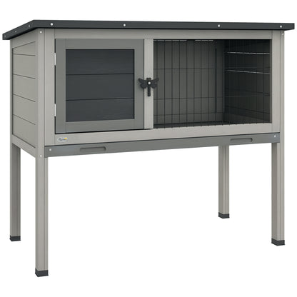 Wooden Rabbit Hutch Outdoor Shelter for Small Pets Rabbits Guinea Pigs with Removable Tray and Asphalt Roof 84x43x70 cm Gray and Black