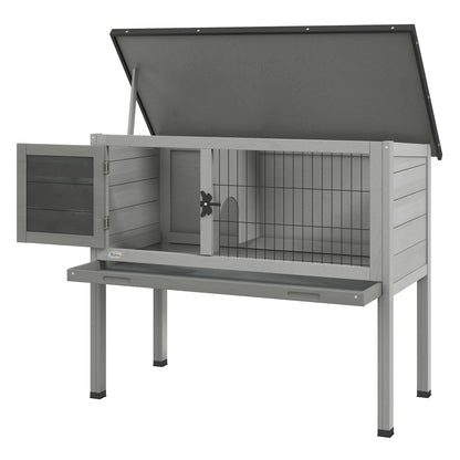 Wooden Rabbit Hutch Outdoor Shelter for Small Pets Rabbits Guinea Pigs with Removable Tray and Asphalt Roof 84x43x70 cm Gray and Black