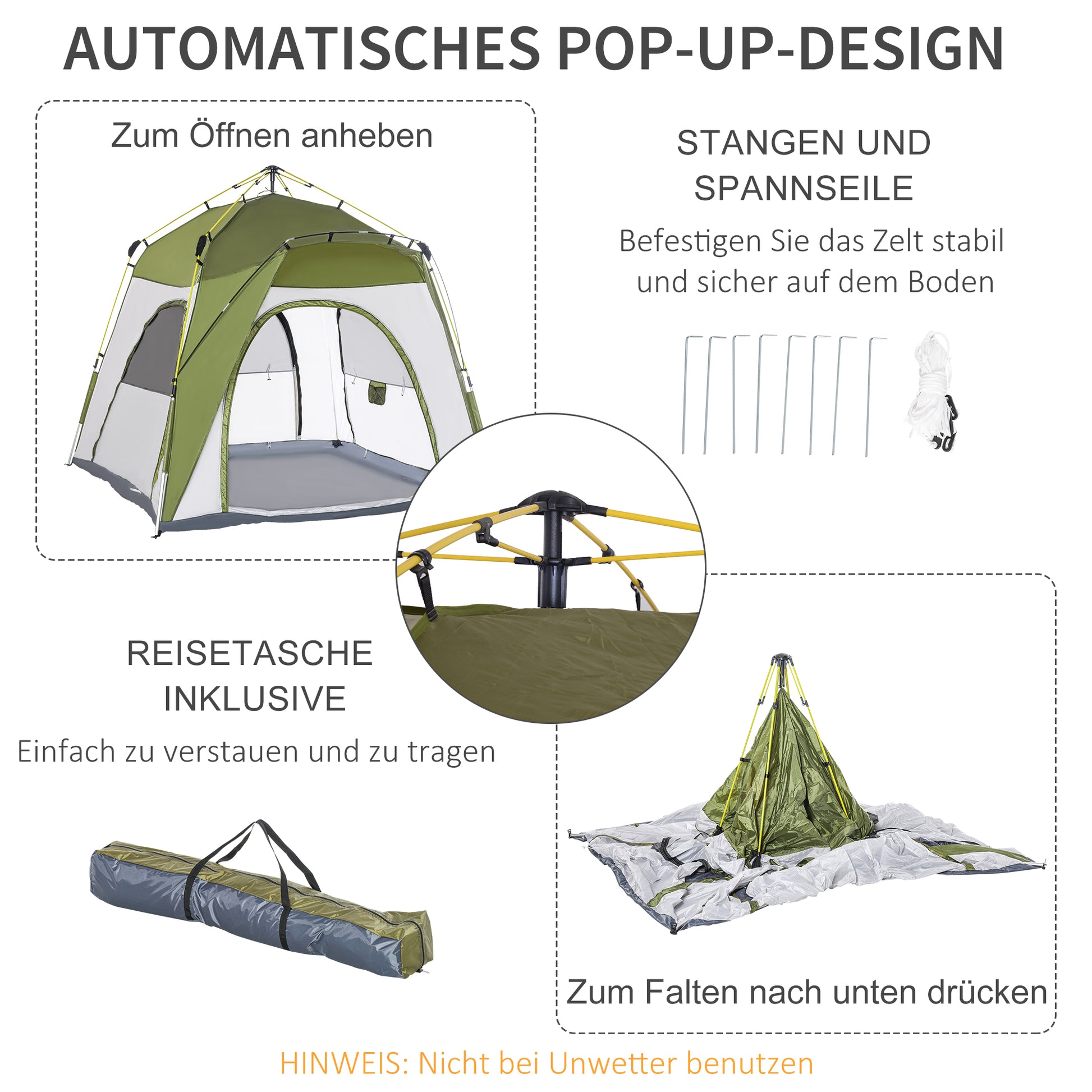 Dome Tent for 4 people - Light, stable, waterproof, UV 50+ pop-up camping tent with hook, door, window, ground sheet, family tent with 1000mm water column tent for camping, travel, trekking, garden