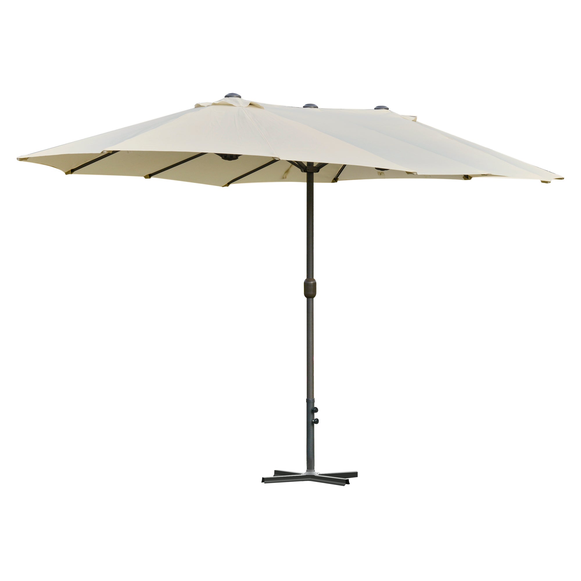 Double Umbrella 4.55x2.65 m Outdoor Terrace Umbrella with Manual Crank Water-Resistant and Sun Protection Large Umbrella for Terrace Beach Pool Cream