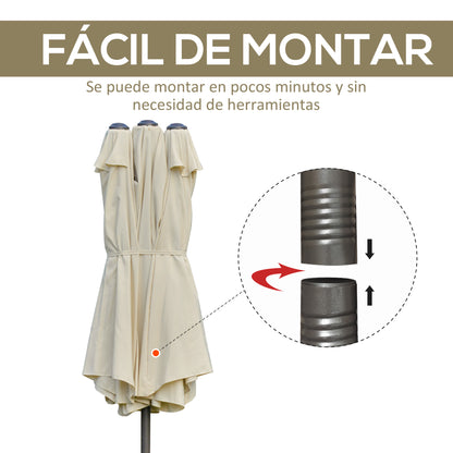 Double Umbrella 4.55x2.65 m Outdoor Terrace Umbrella with Manual Crank Water-Resistant and Sun Protection Large Umbrella for Terrace Beach Pool Cream