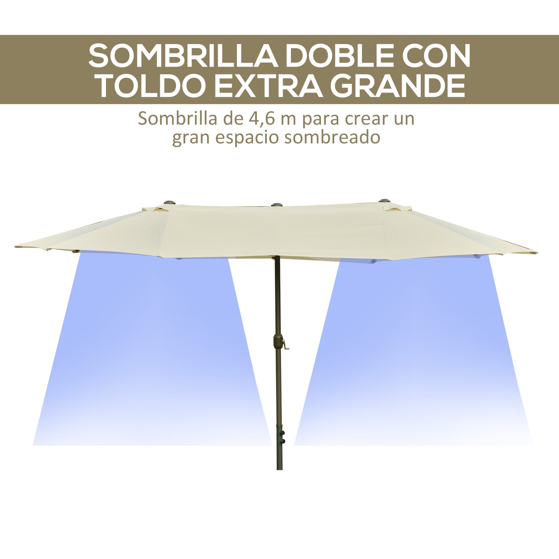 Double Umbrella 4.55x2.65 m Outdoor Terrace Umbrella with Manual Crank Water-Resistant and Sun Protection Large Umbrella for Terrace Beach Pool Cream