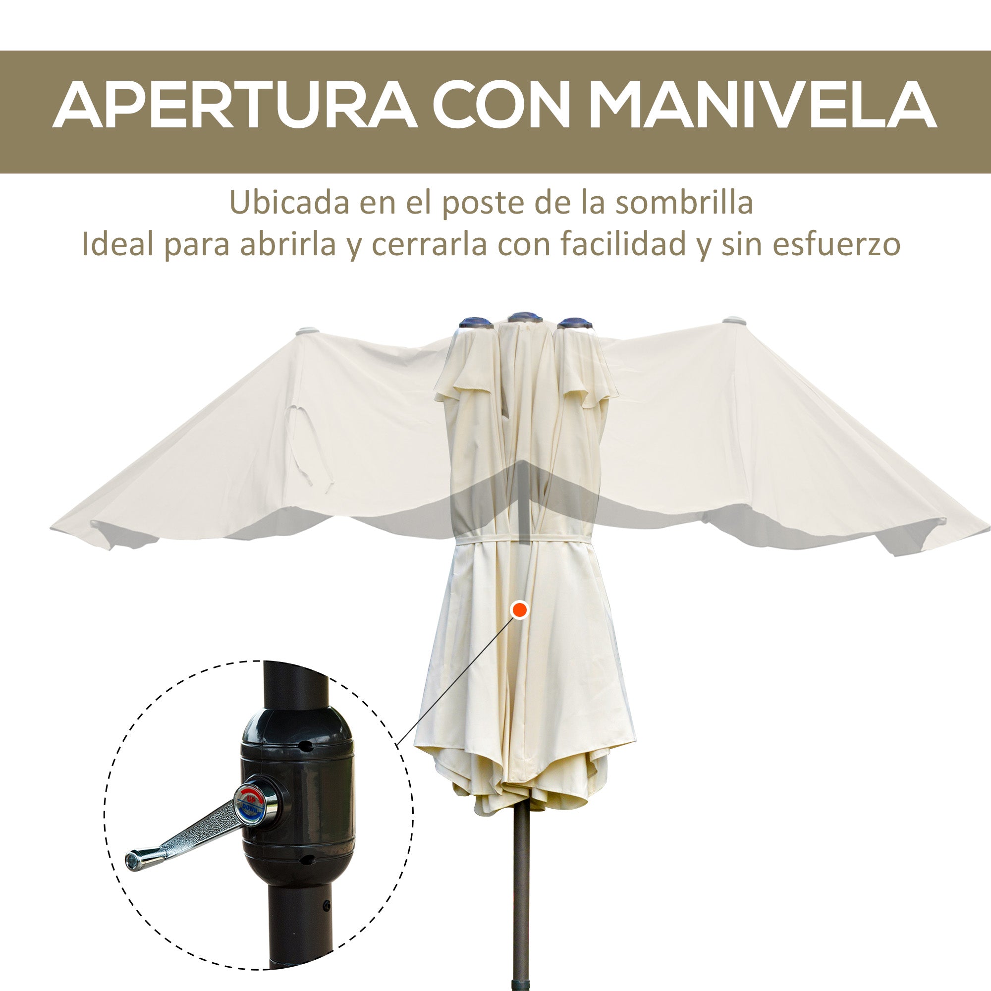 Double Umbrella 4.55x2.65 m Outdoor Terrace Umbrella with Manual Crank Water-Resistant and Sun Protection Large Umbrella for Terrace Beach Pool Cream