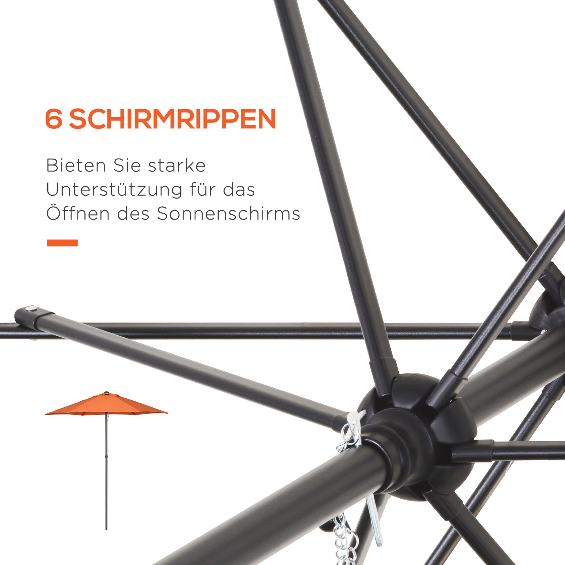 Umbrella Ø196 cm, hexagonal balcony umbrella beach umbrella wind resistant stable market umbrella crank umbrella sun protection for beach balcony garden, Orange
