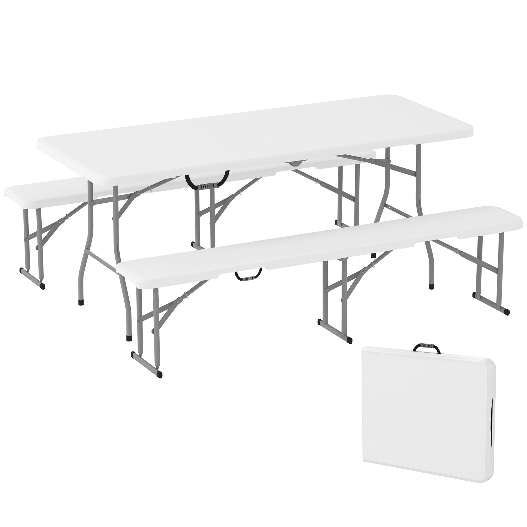 Folding Beer Tent Set 3-piece Camping Table, 2 Beer Benches with Carrying Handle, Beer Tent Set for Balcony, Garden, Party Tent 180 x 74 x 74 cm