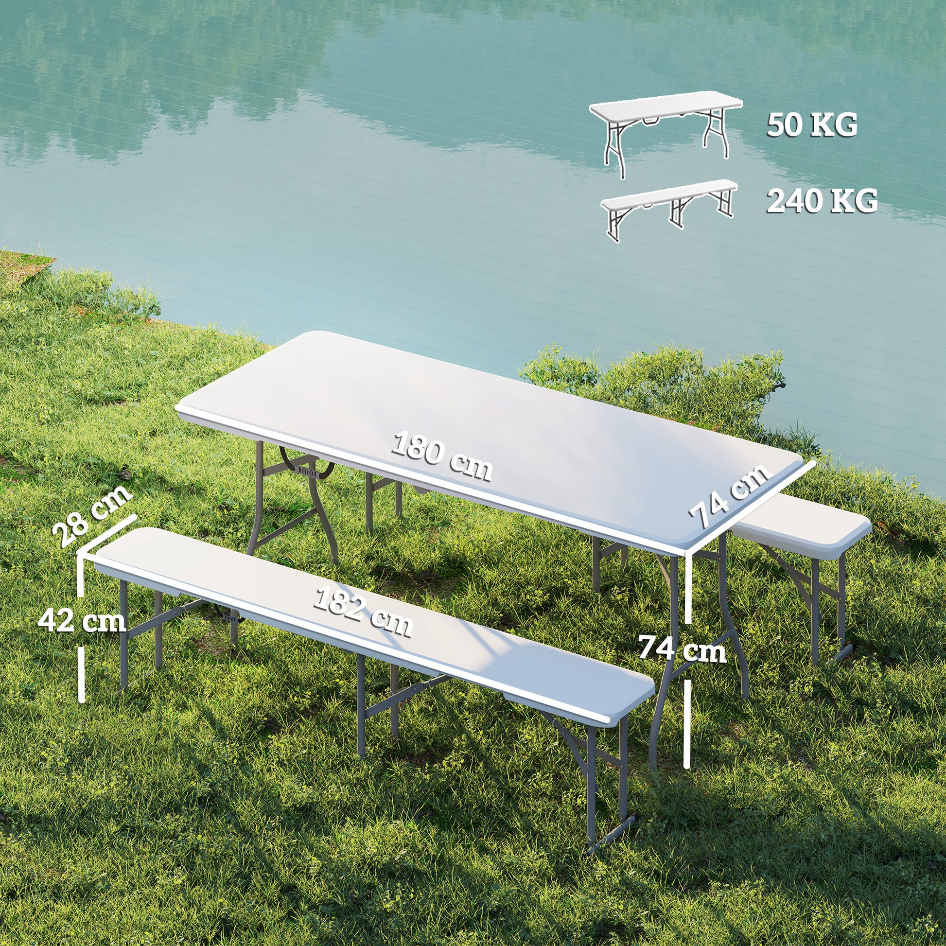 Folding Beer Tent Set 3-piece Camping Table, 2 Beer Benches with Carrying Handle, Beer Tent Set for Balcony, Garden, Party Tent 180 x 74 x 74 cm
