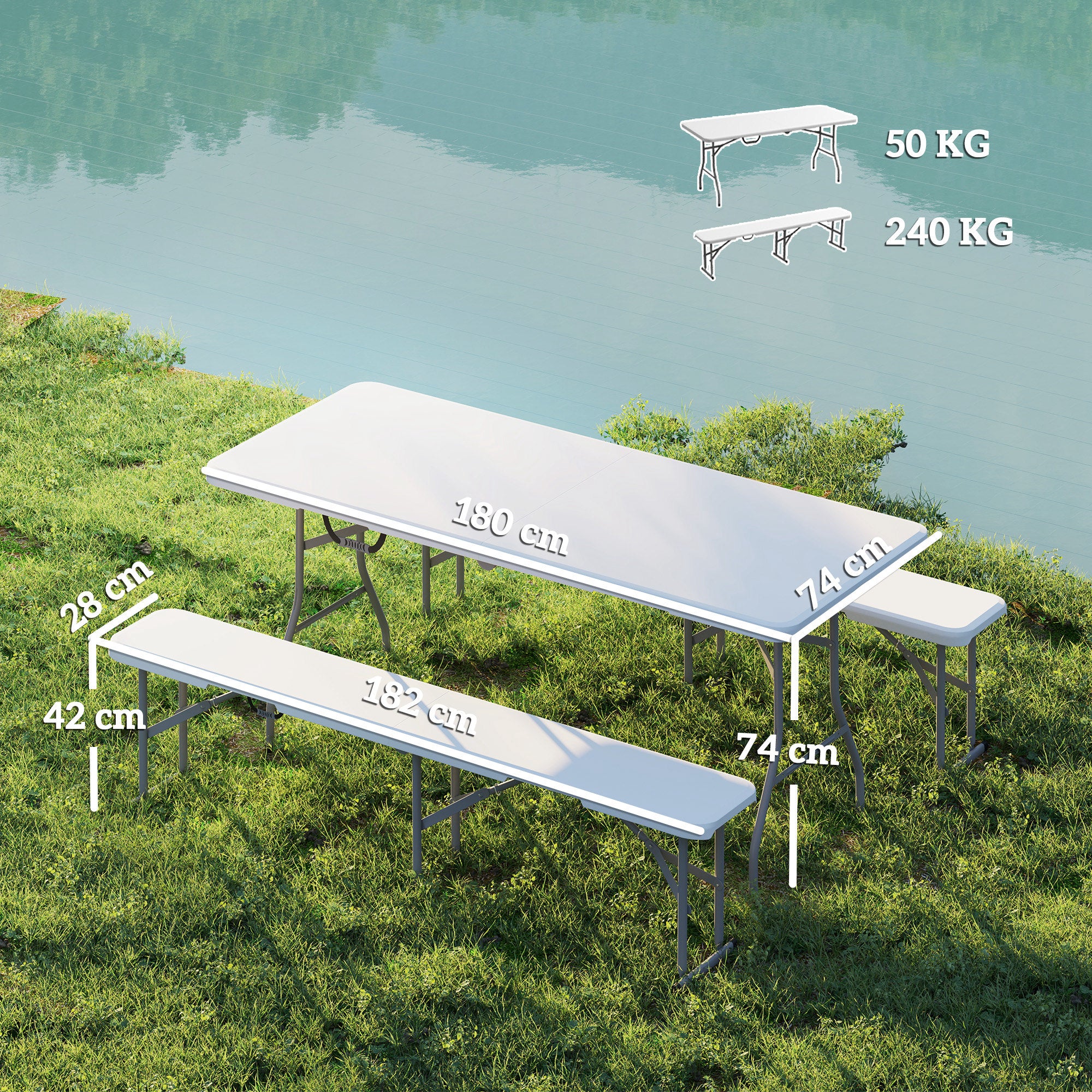 Folding Beer Tent Set 3-piece Camping Table, 2 Beer Benches with Carrying Handle, Beer Tent Set for Balcony, Garden, Party Tent 180 x 74 x 74 cm