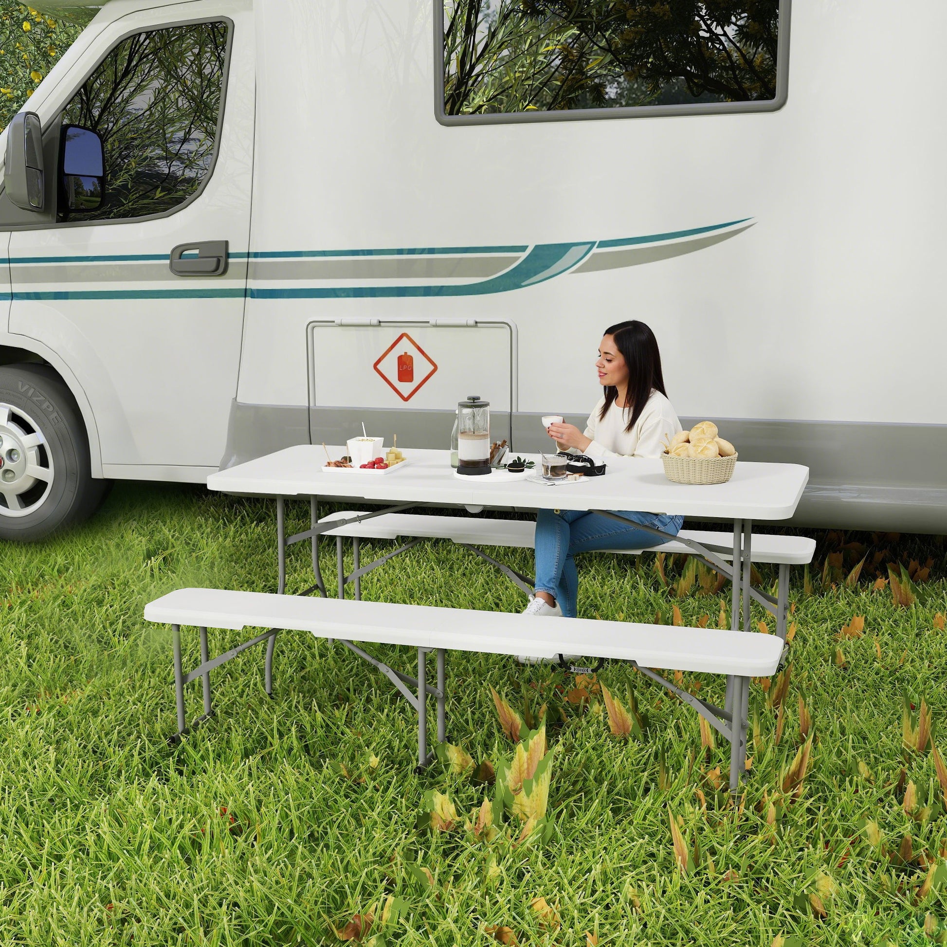 Folding Beer Tent Set 3-piece Camping Table, 2 Beer Benches with Carrying Handle, Beer Tent Set for Balcony, Garden, Party Tent 180 x 74 x 74 cm