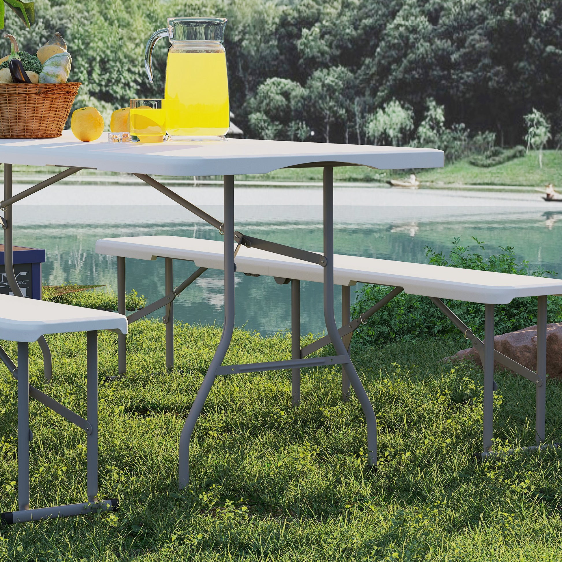 Folding Beer Tent Set 3-piece Camping Table, 2 Beer Benches with Carrying Handle, Beer Tent Set for Balcony, Garden, Party Tent 180 x 74 x 74 cm