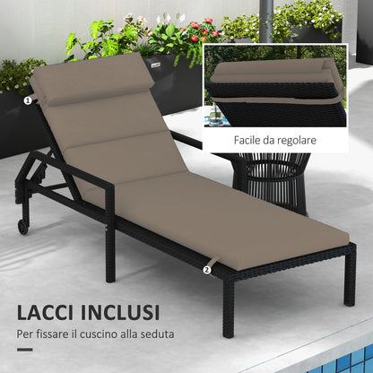 Sun Lounger and Sunbed Cushion, Padded Cushion with Headrest and Durable Water Resistant Polyester Ties, Dark Grey