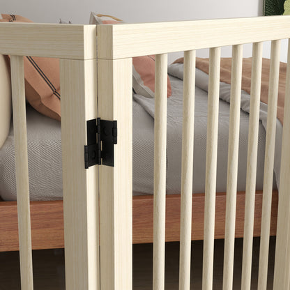 Dog Safety Barrier Modular Foldable 4-Panel Pet Fence in Wood with Support Feet - 206 x 35.5 x 76 cm Natural Wood