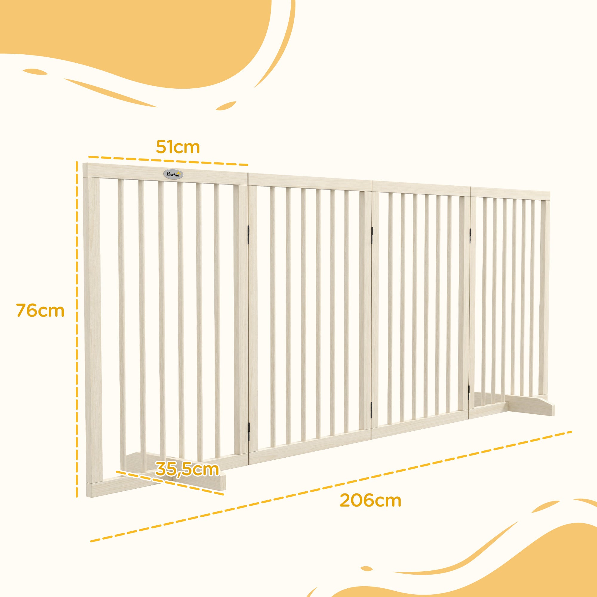 Dog Safety Barrier Modular Foldable 4-Panel Pet Fence in Wood with Support Feet - 206 x 35.5 x 76 cm Natural Wood