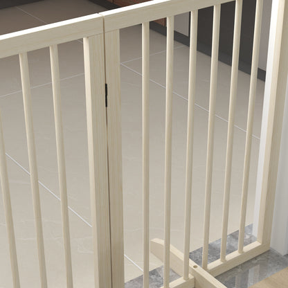 Dog Safety Barrier Modular Foldable 4-Panel Pet Fence in Wood with Support Feet - 206 x 35.5 x 76 cm Natural Wood