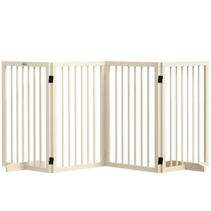Dog Safety Barrier Modular Foldable 4-Panel Pet Fence in Wood with Support Feet - 206 x 35.5 x 76 cm Natural Wood
